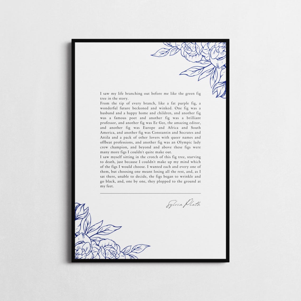 Sylvia Plath Fig Tree Passage Bell Jar Poster Gold Floral Literary - Image 2