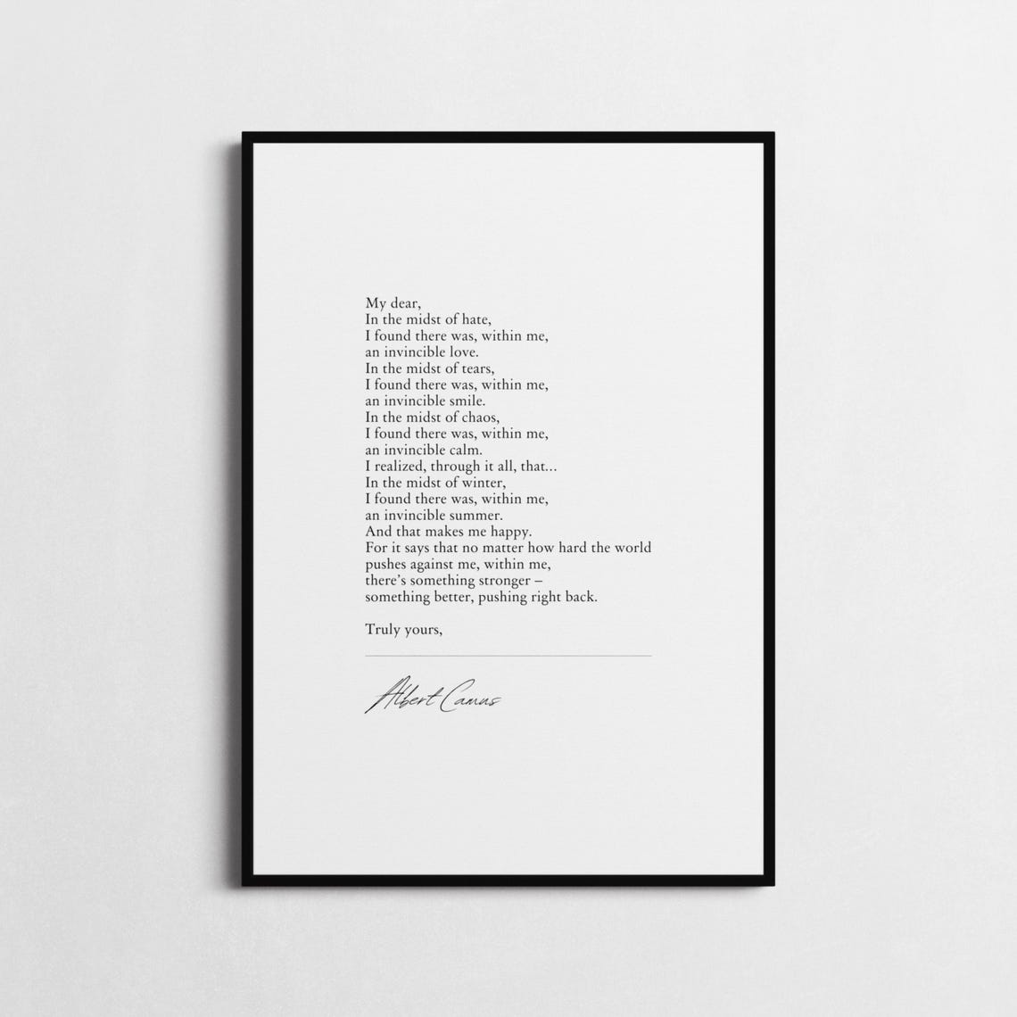Albert Camus Invincible Summer In The Midst Of Winter Quote Poster - Image 3