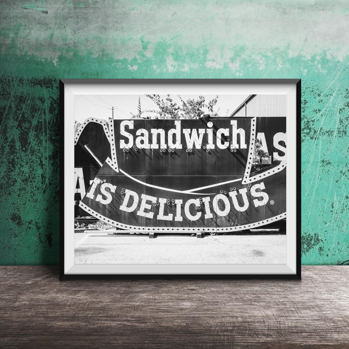 Sandwich Is Delicious Weathered Roadside Neon Sign Photo Poster - Image 2