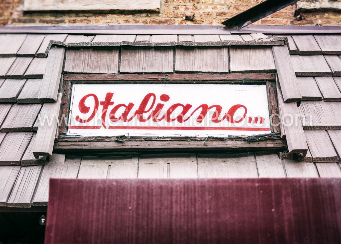 Italiano Script Sign Rustic Wooden Shingle Black White Photo Print - Image 2