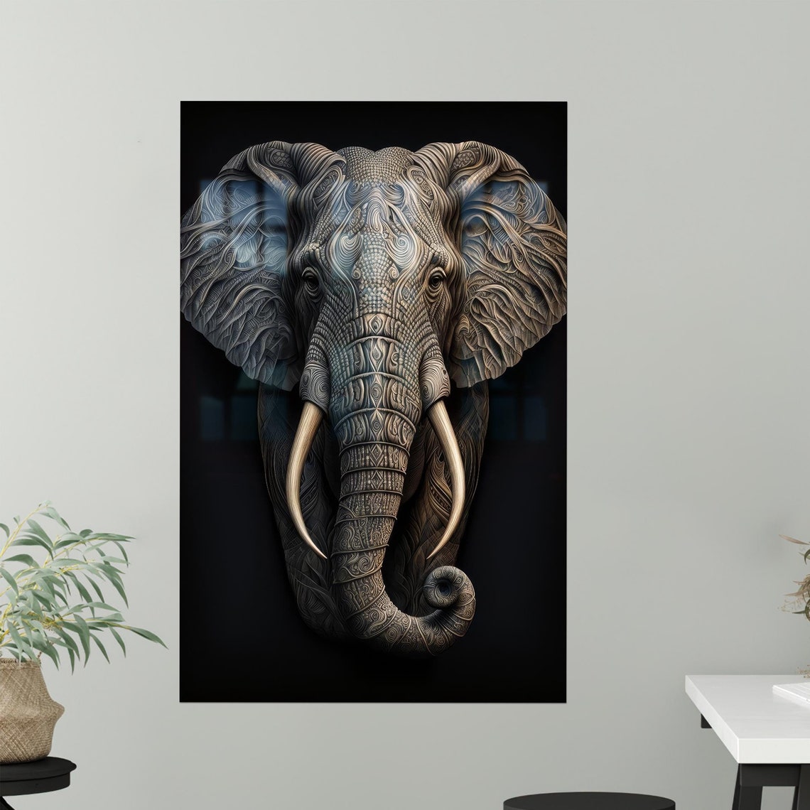 Elephant Glass Wall Modern Decoration Loft Tempered Animal Art Decor Gift Print