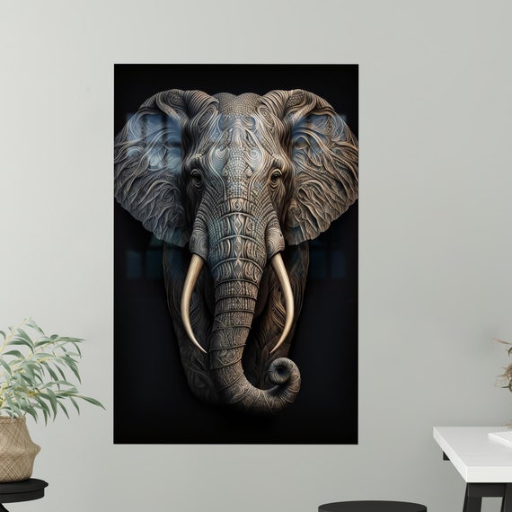 Elephant Glass Wall Modern Decoration Loft Tempered Animal Art Decor Gift Print