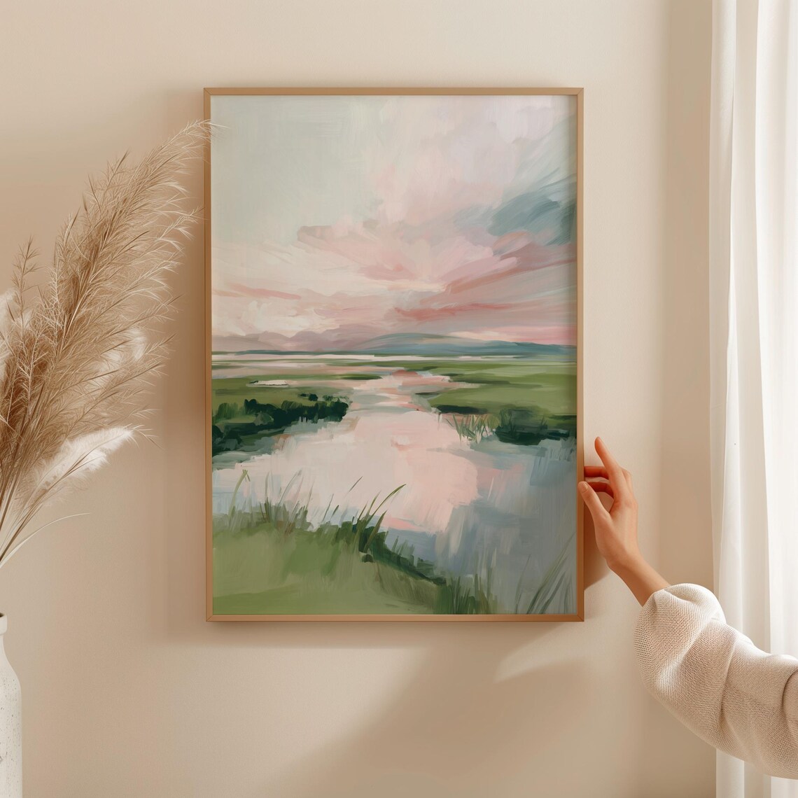 Coastal Marsh Art Print, Soft Sunset Landscape
