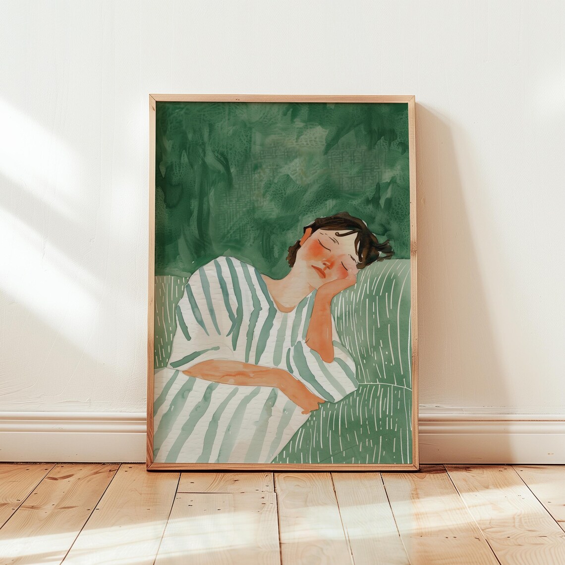 Abstract Woman Portrait, Sage Stripes Wall Art