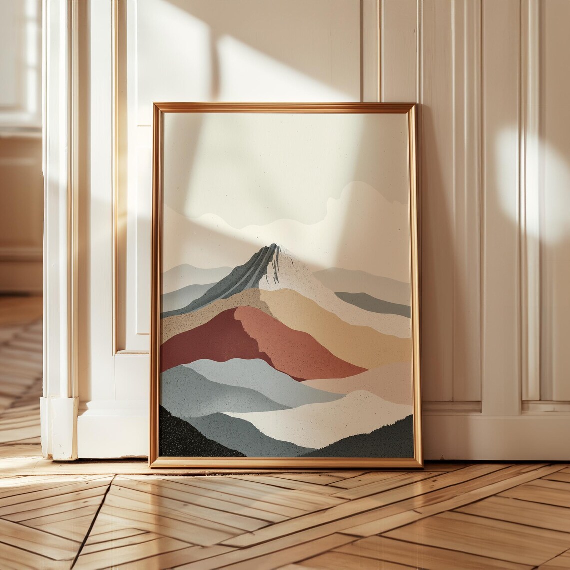 Abstract Mountain Landscape, Earthy Neutral Minimalist Art Print