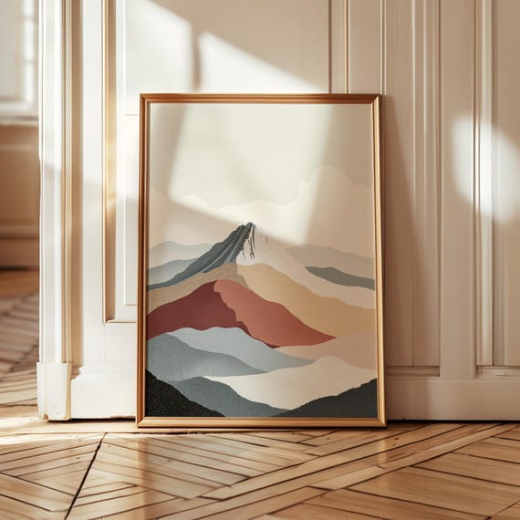 Abstract Mountain Landscape, Earthy Neutral Minimalist Art Print