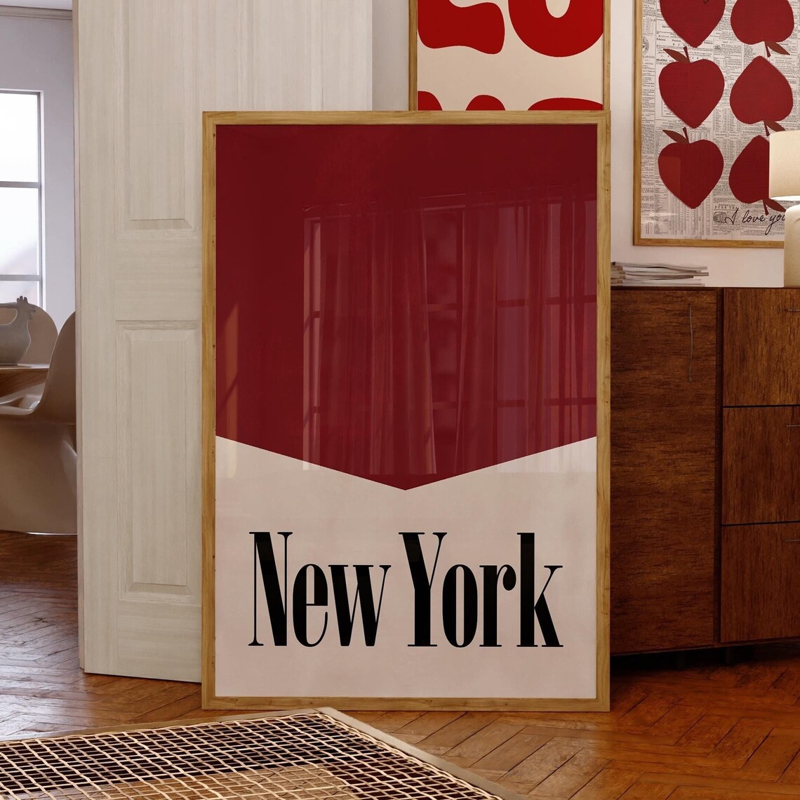 Red Retro Poster New York Wall Art Trendy Red Wall Art Aesthetic New York City Print Retro 70s Poster Burgundy Nyc Prints Dorm Room Poster - Image 7
