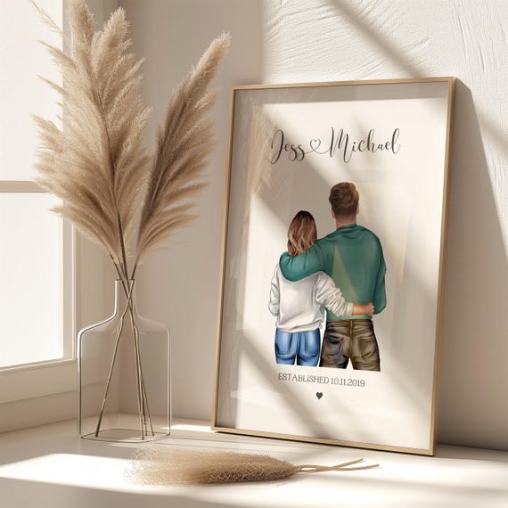 Personalised Couple Established Date Illustration Framed Print