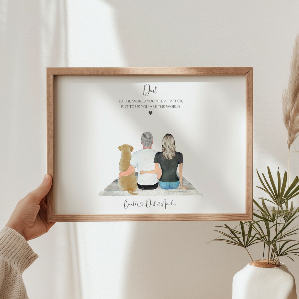 Personalized Dad Daughter and Dog Family Gift Watercolor Print