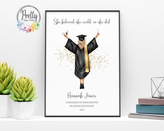 Personalized Female Graduate Illustration Celebration Art Print