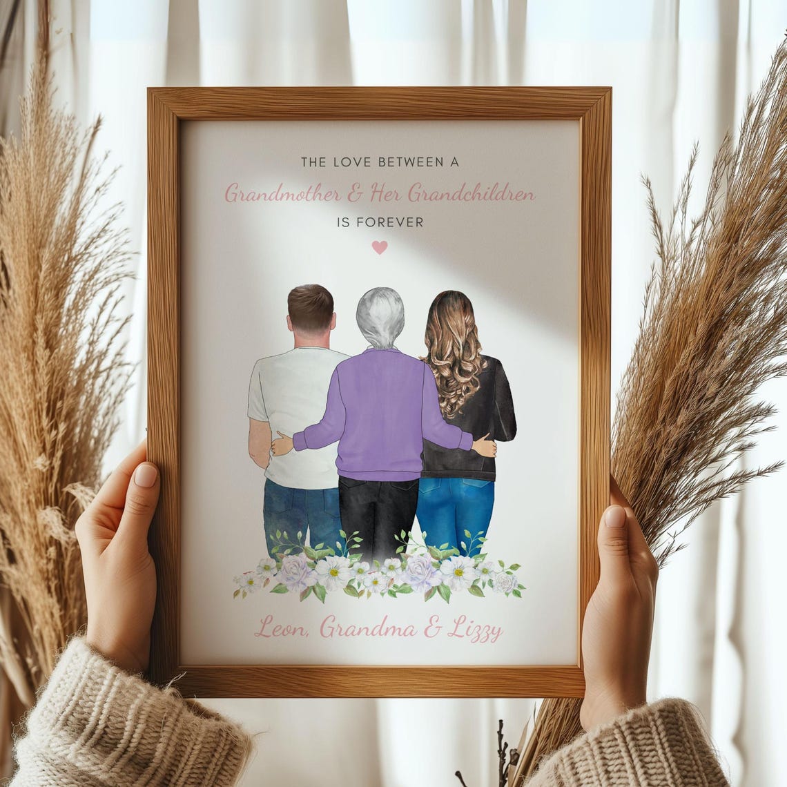 Personalised Grandma With Grandchildren Keepsake Portrait Print
