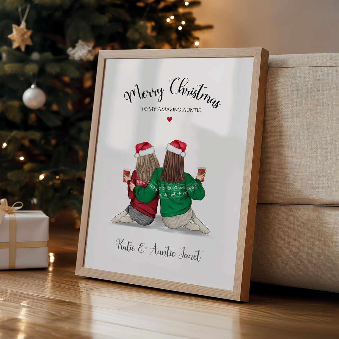 Merry Christmas Amazing Auntie Two Women Santa Jumpers Poster