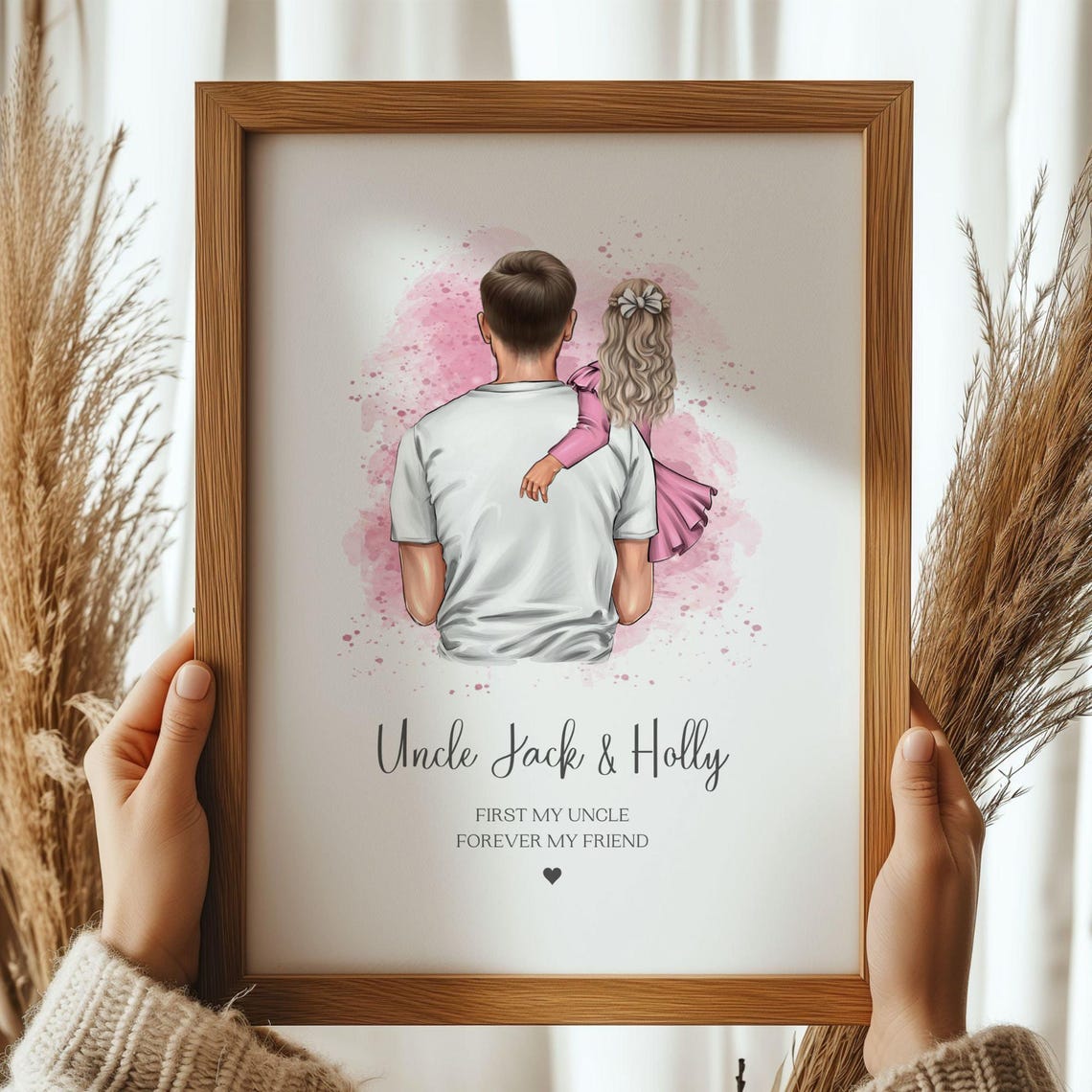 Personalized Uncle and Niece Pink Watercolor Splash Art Print