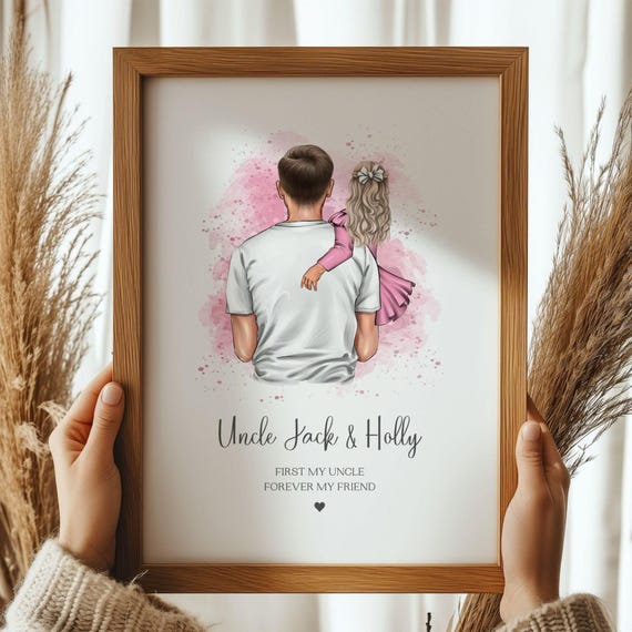 Personalized Uncle and Niece Pink Watercolor Splash Art Print
