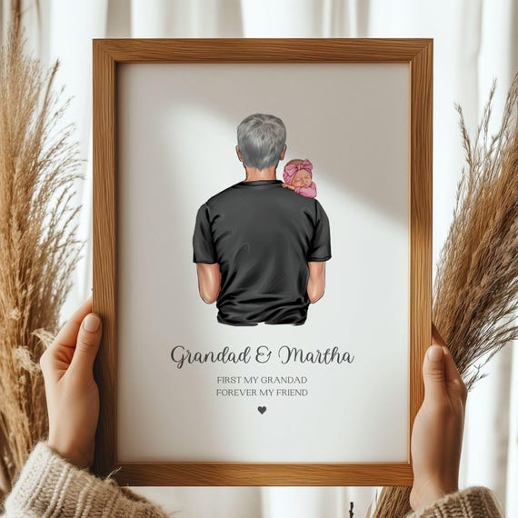 Personalised Grandad and Baby Granddaughter Print First Fathers Day
