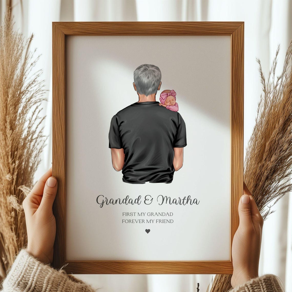 Personalised Grandad and Baby Granddaughter Print First Fathers Day