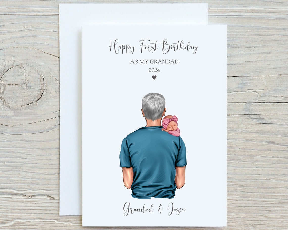 Personalized First Birthday as My Grandad Print with Baby Girl