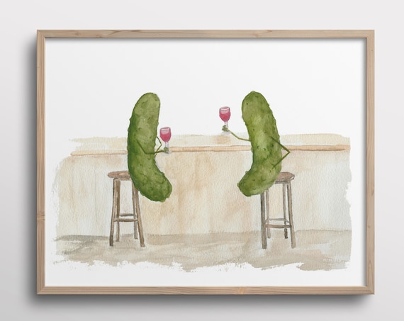 Whimsical Pickles With Mustaches Wine Bar Art Print