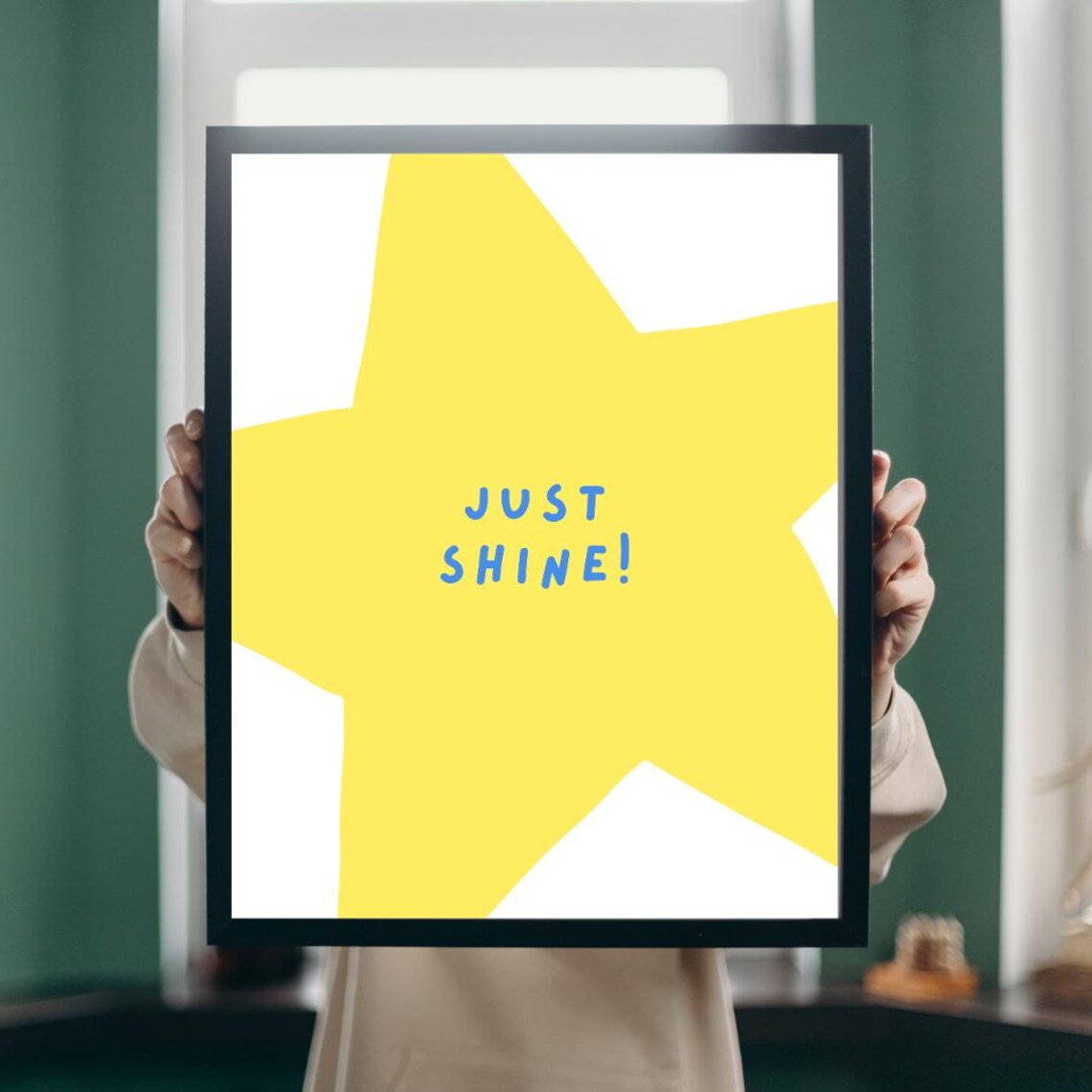 Just Shine Bold Yellow Star Cute Minimalist Kids Nursery Poster