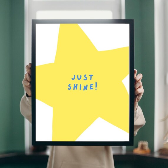 Minimalist Wall Art With Star And Quote Just Shine For Kids Room Nursery