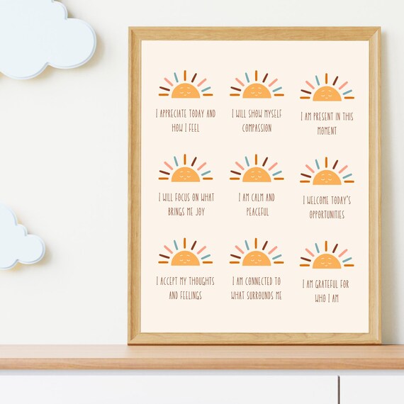Sunshine Positive Affirmations Kids Room Wellness Quote Print