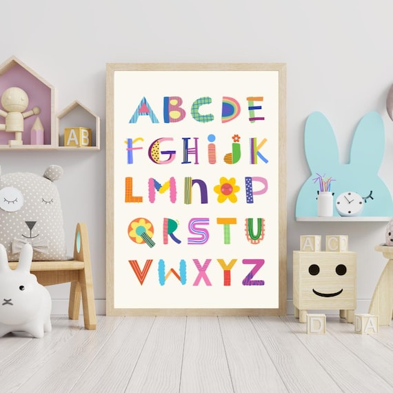 Colorful Patterned ABC Letters Kids Bedroom Learning Art Poster