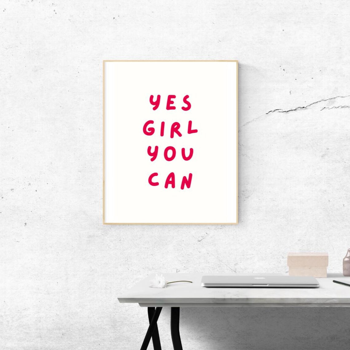 Yes Girl You Can Motivational Quote Poster in Playful Pink Typography