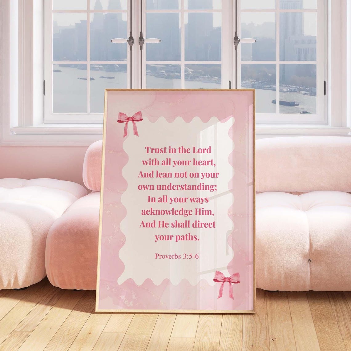 Trust In The Lord Proverbs 3:5-6 Pink Bow Scripture Verse Art Poster