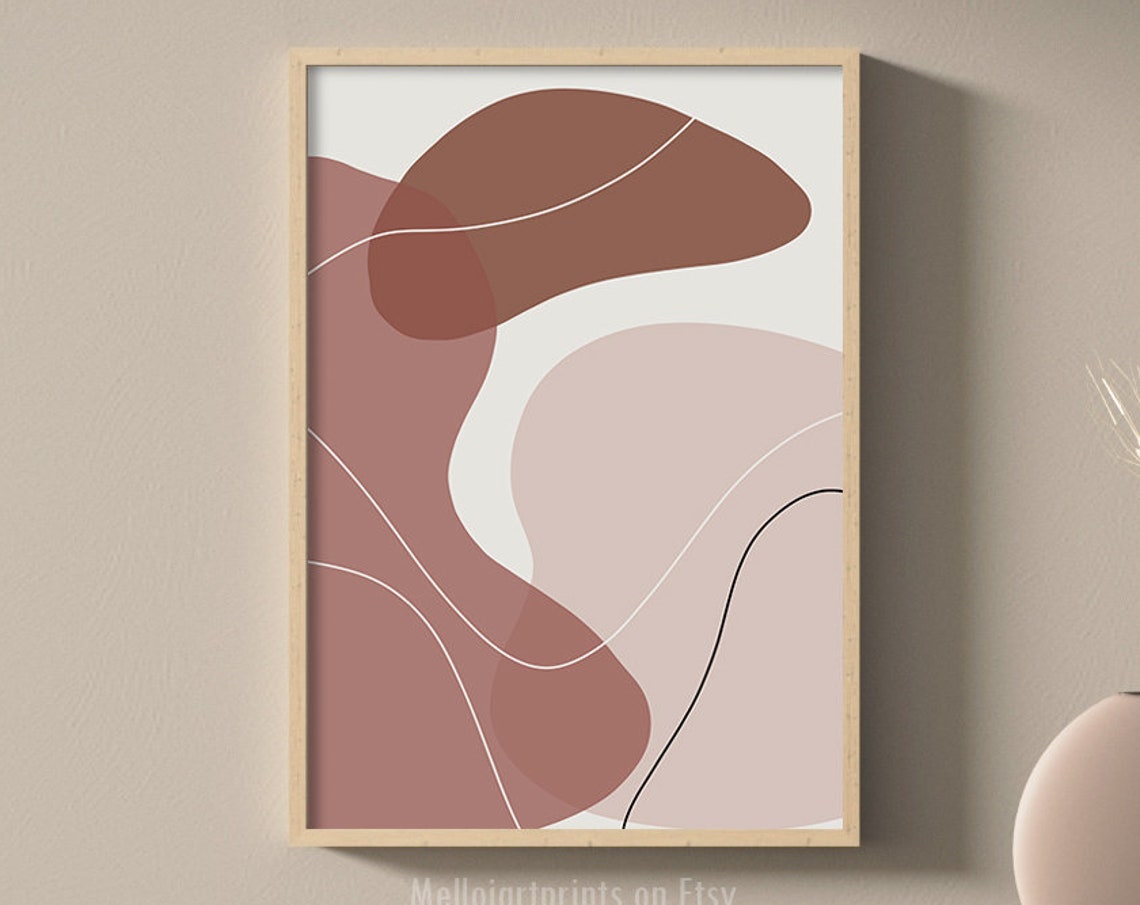 Dusty Rose Organic Shapes Thin Line Minimalist Abstract Print - Image 3