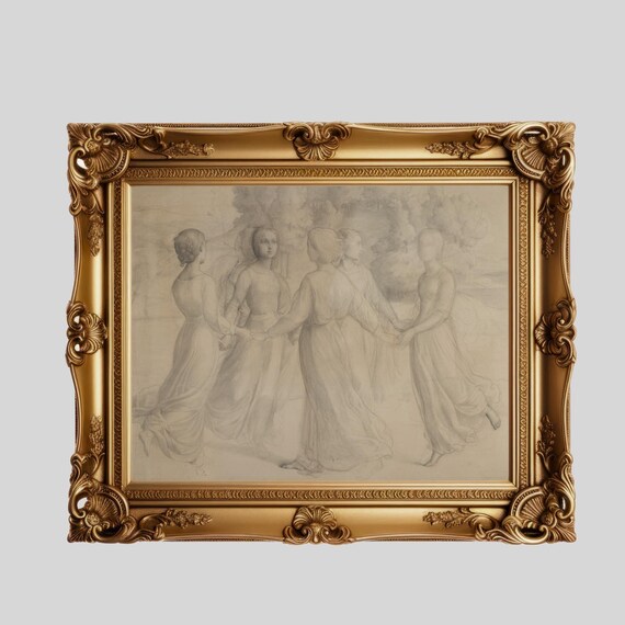 The Round Dance Antique Sketch of Women Dancing in a Circle Poster