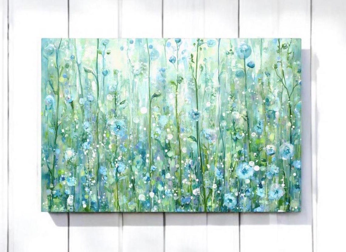 Blue Wildflower Meadow Impressionist Floral Nature Art Poster