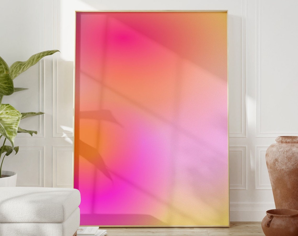 Pink Orange Aura Gradient Poster Abstract Sunset Glow Room Decor Art