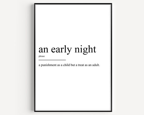 Early Night Definition Art Print, Typography Quote
