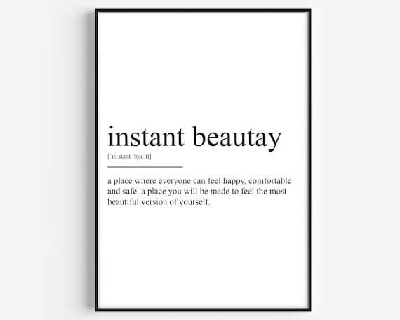 Instant Beautay Definition Print Minimal Black and White Typography Art