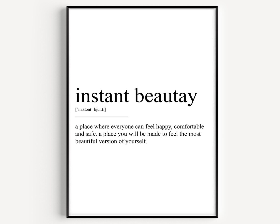 Instant Beautay Definition Print Minimal Black and White Typography Art