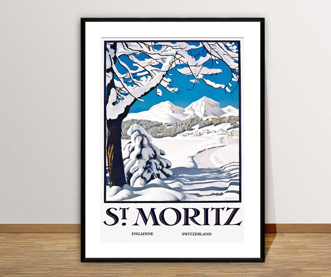 St Moritz Engadine Switzerland Snow Trees Alpine Vintage Winter Poster - Image 2