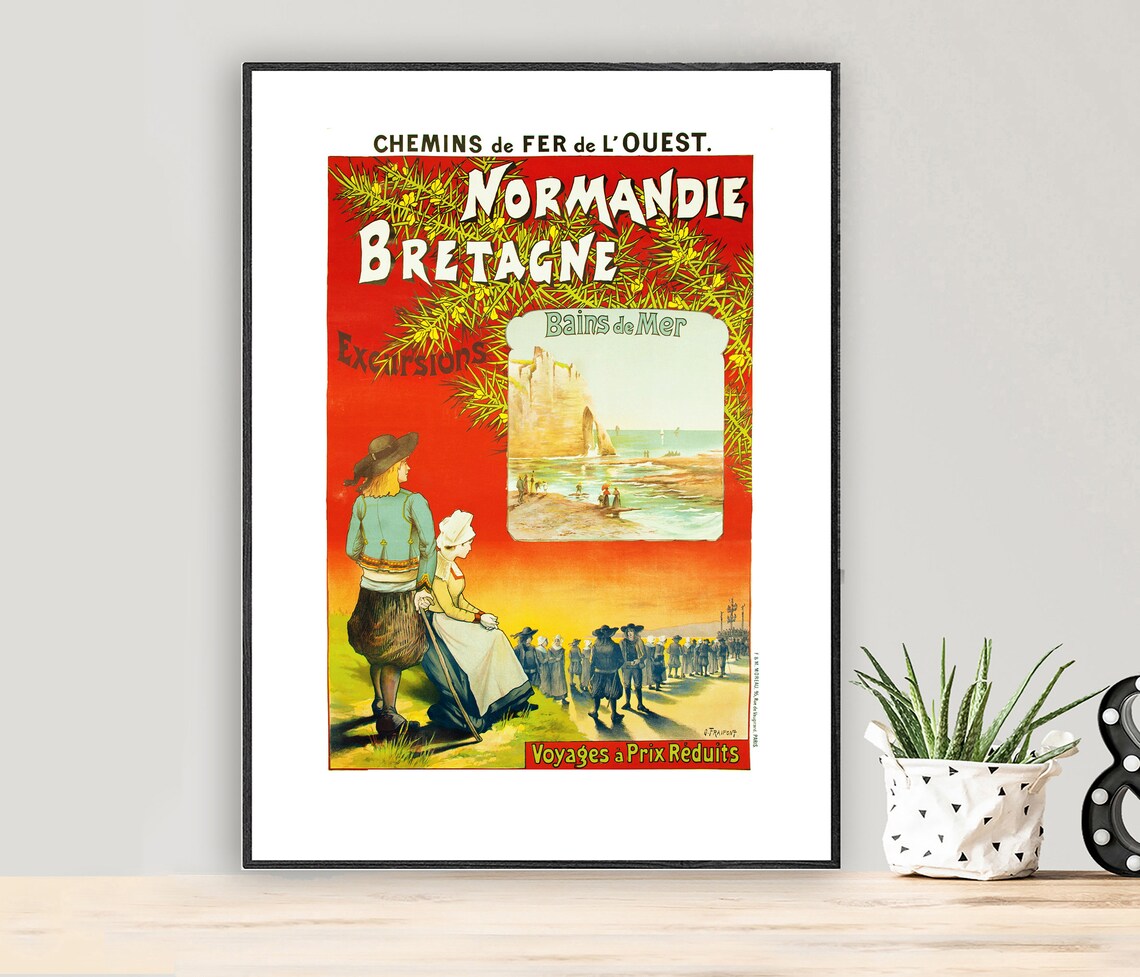 Normandie Bretagne French Railways Vintage Coast Travel Poster