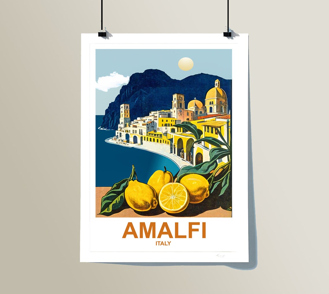 Amalfi Italy Cliffside Town Lemon Grove Vintage Mediterranean Poster - Image 3