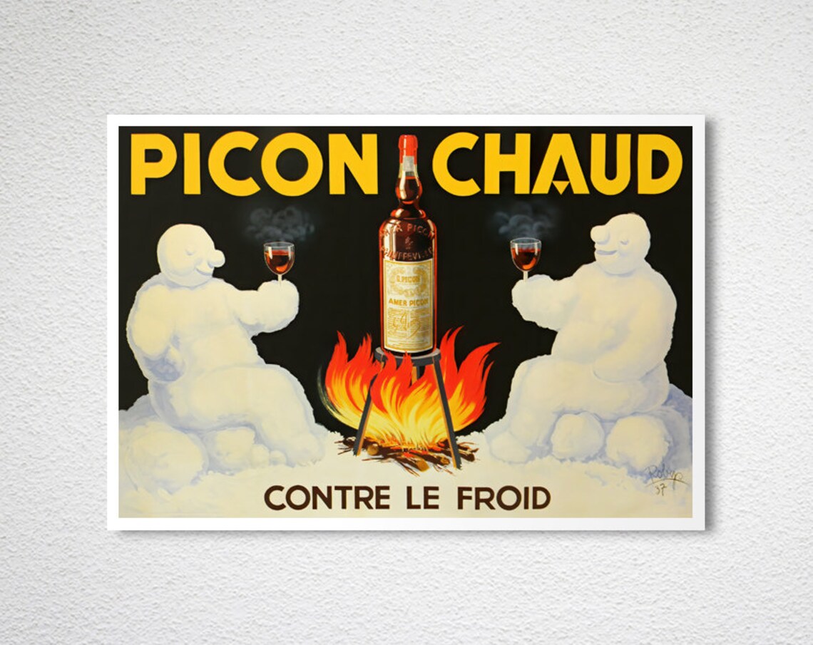 Picon Chaud Contre Le Froid Snowmen Vintage French Ad Poster - Image 2