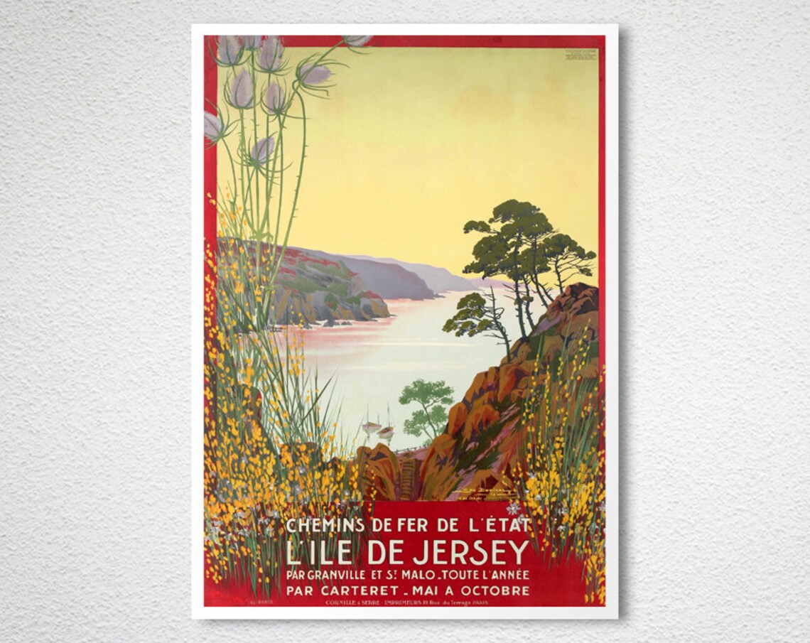 Jersey Isle Coastal Cliffs Vintage French Railway Travel Poster - Image 2