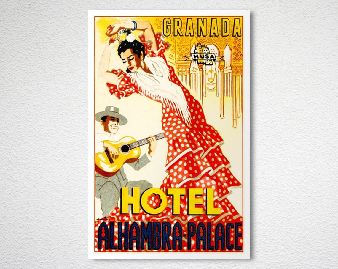 Granada Hotel Alhambra Palace Flamenco Dancer Vintage Poster - Image 2