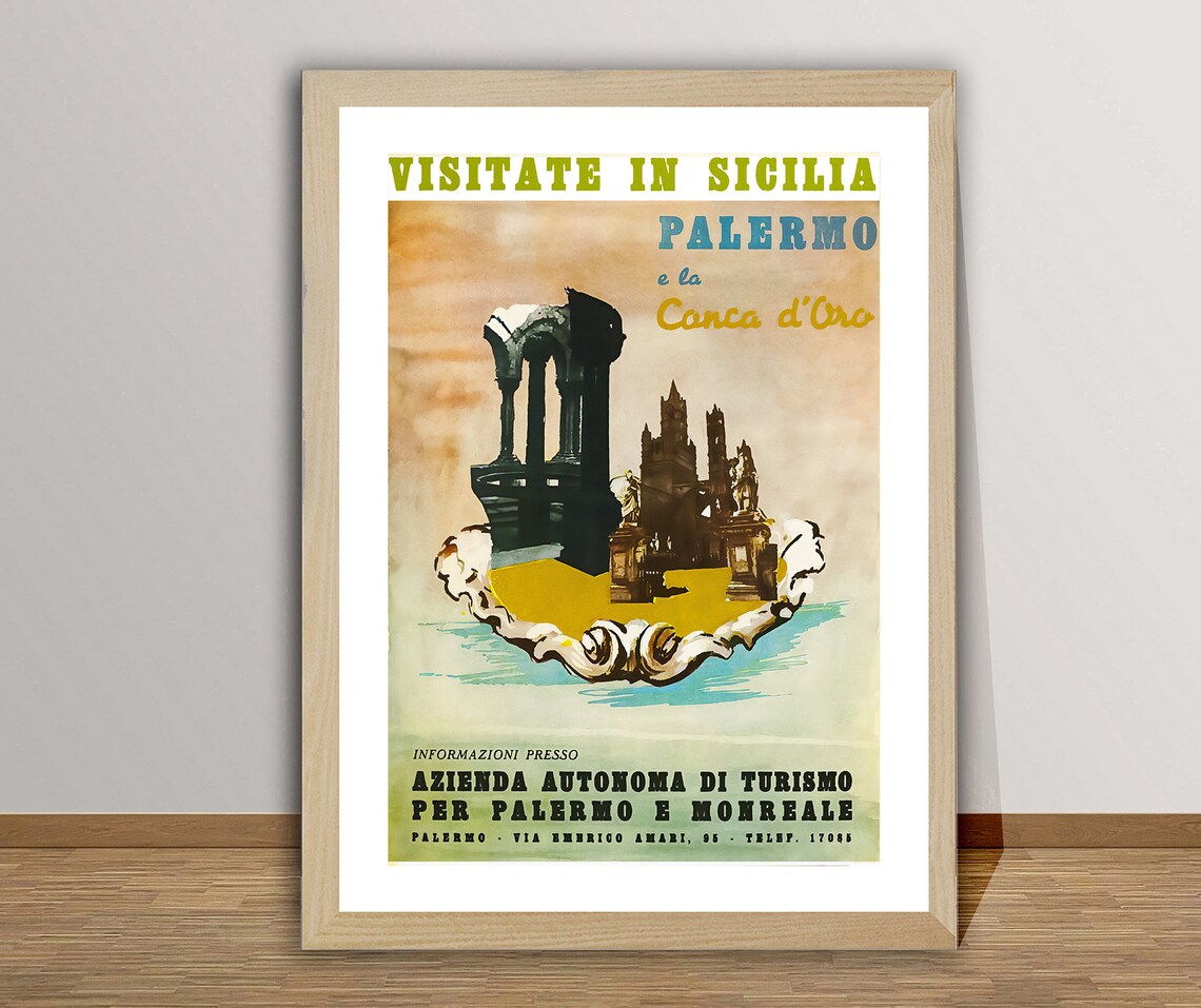 Palermo and Conca dOro Visitate in Sicilia Vintage Italy Poster