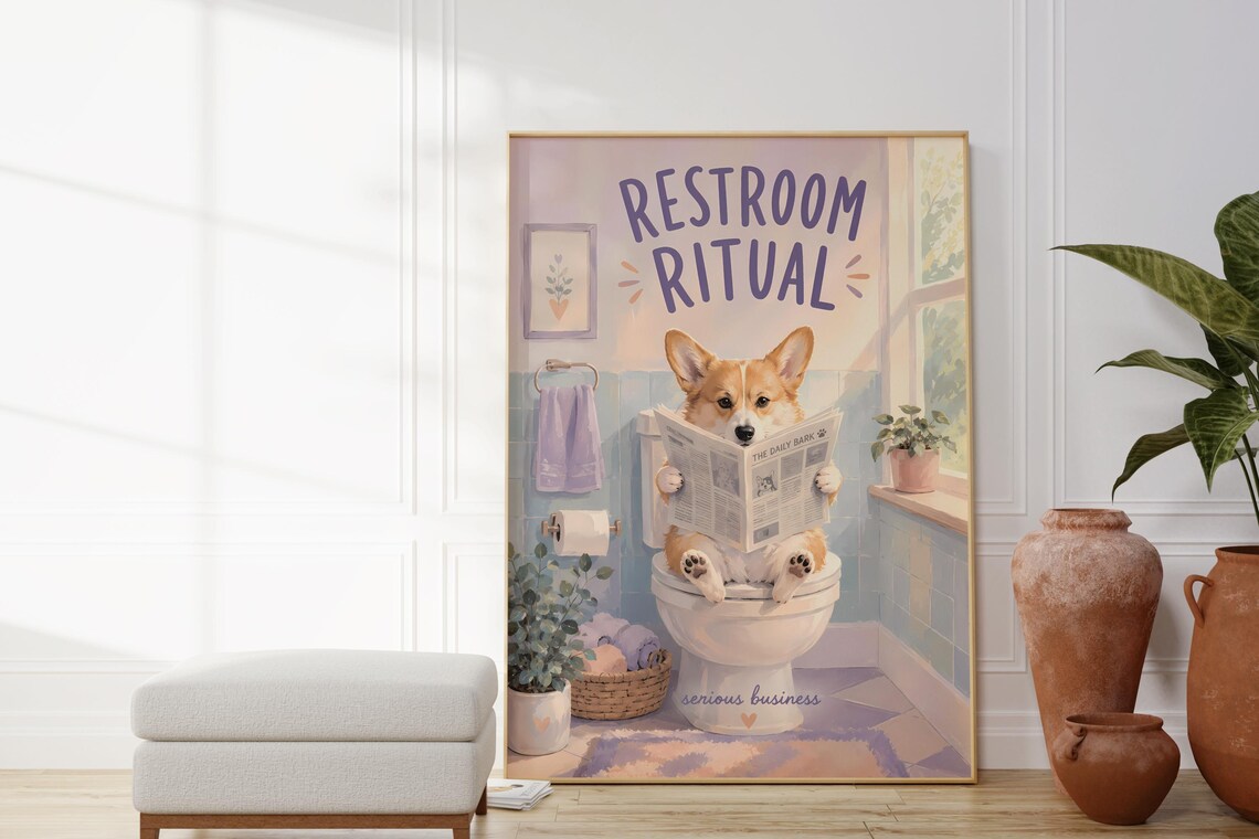 Restroom Ritual Corgi Funny Dog On Toilet, Poster