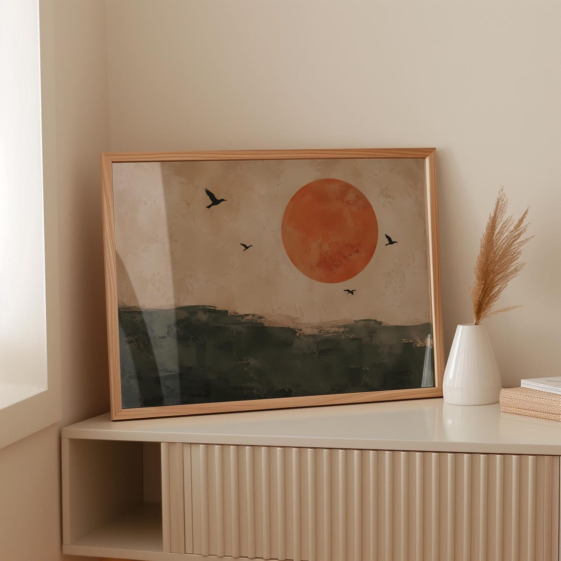 Terracotta Sun Ocean Sunset Poster Abstract Modern Beach Wall Decor