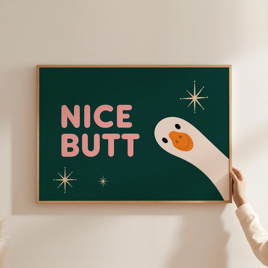 Nice Butt Peeking Goose Funny Bathroom Typography Dark Green Poster