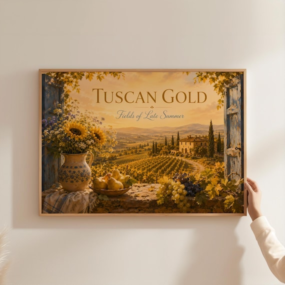 Tuscan Gold Fields Of Late Summer Vineyard Window View Wall Art