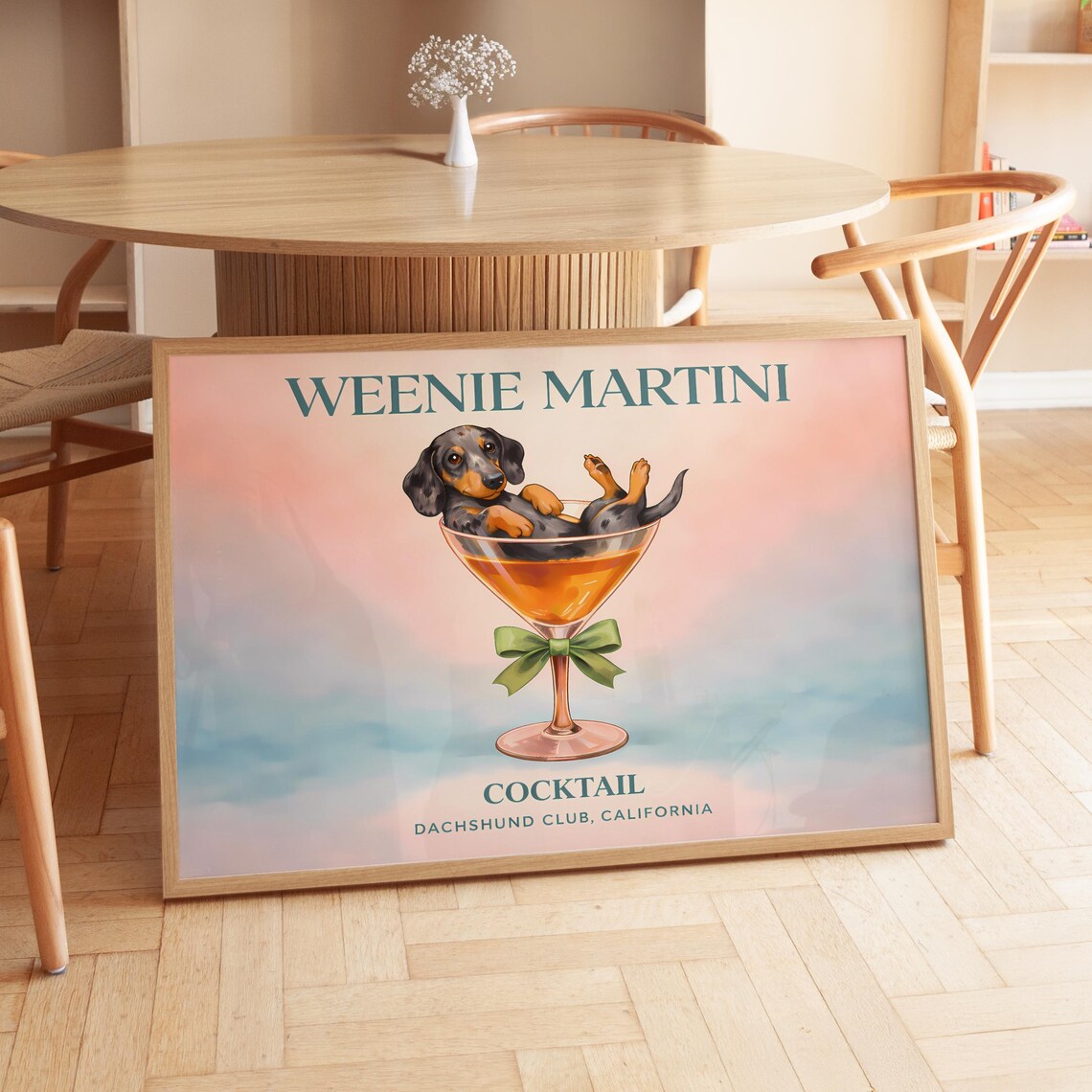 Dachshund Poster, Funny Cocktail Glass Dog Art Print