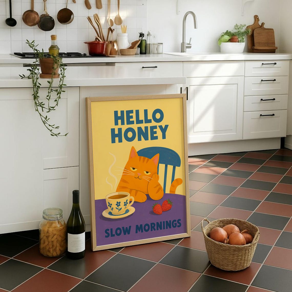 Printable Danish Pastel Sleepy Cat Poster Funny Dopamine Decor Digital Download Cute Apartment Wall Art Pdf