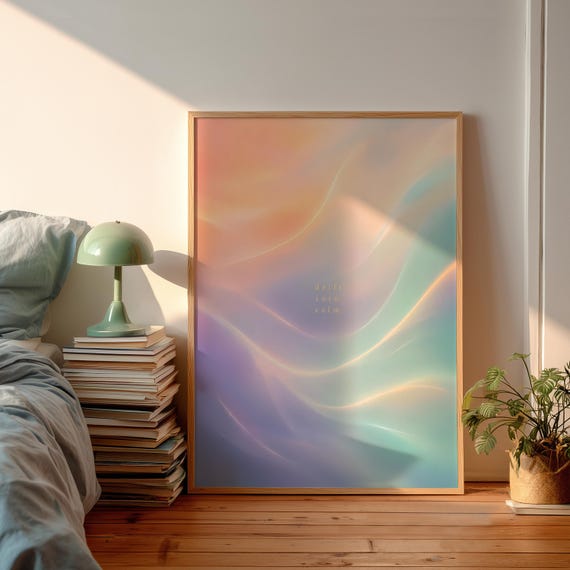Ethereal Soft Silk Wave Painting Mindfulness Meditation Wall Decor Colorful Danish Pastel Art Calming Affirmation Sign