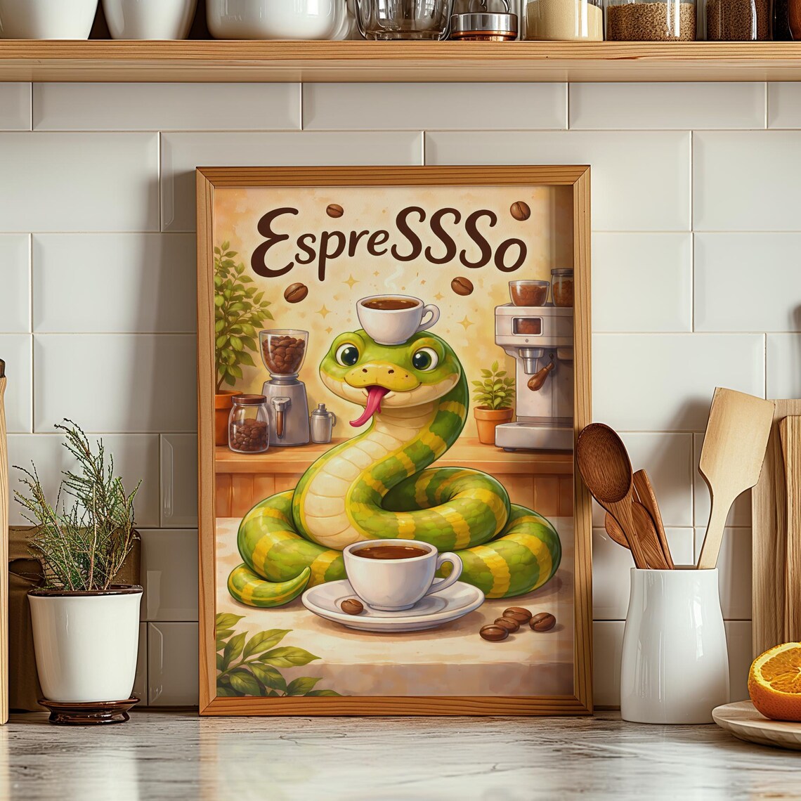 Funny Snake Coffee Espresso Pun Art Print